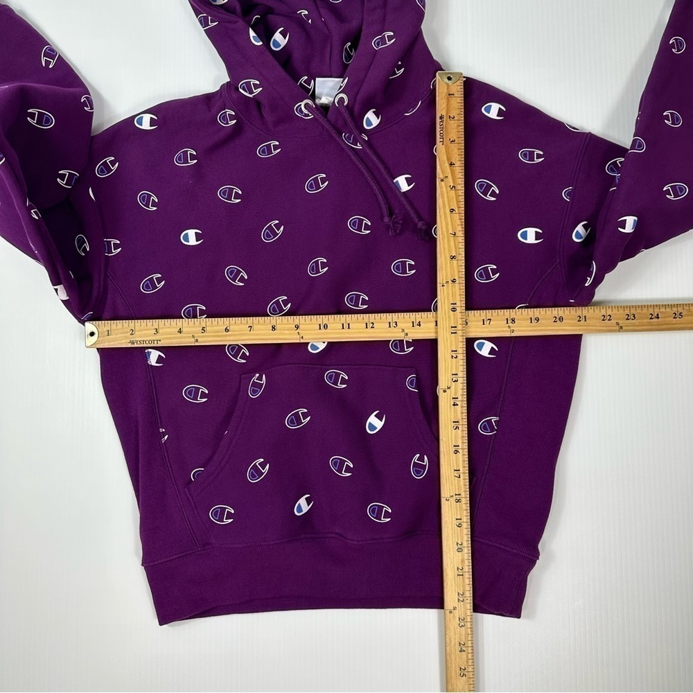 Champion Size M Reverse Weave All Over Logo Print Hoodie - Picture 9 of 13